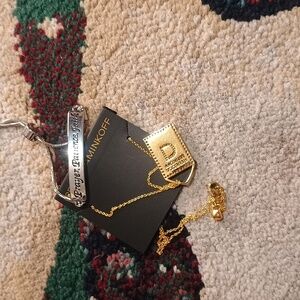 Rebecca Minkoff Gold pendant D initial necklace NEW With Bracelet 2fer